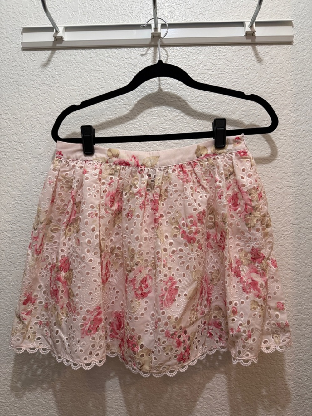 Aqua Pink Floral Eyelet Lace Skirt